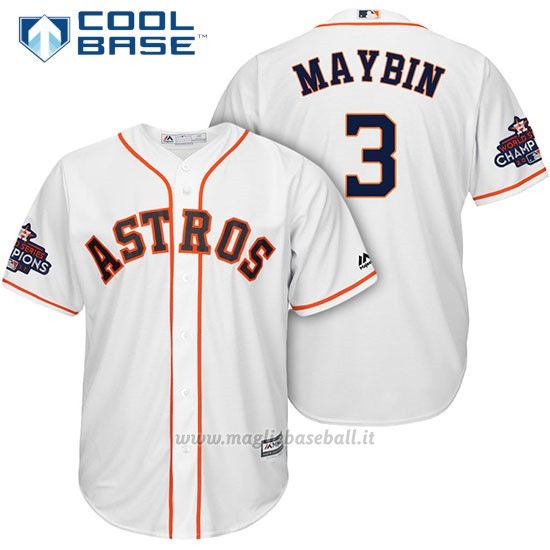 Maglia Baseball Uomo Houston Astros 2017 World Series Campione Cameron Maybin Bianco Cool Base